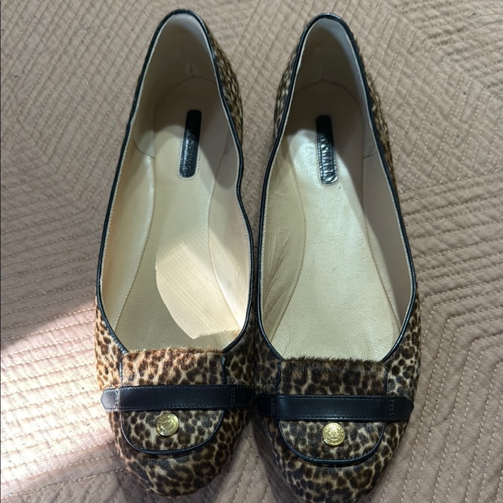 Longchamp Brown and Black Flats with Leopard Print